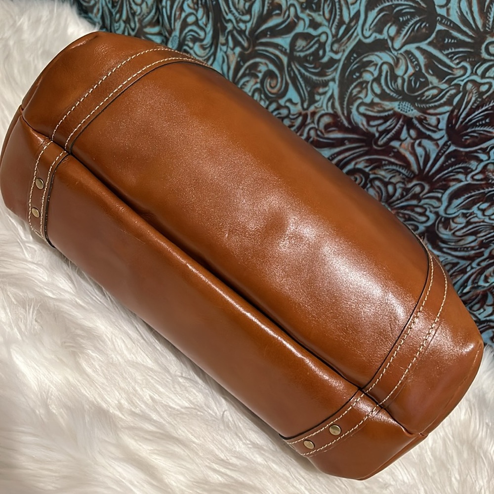 Patricia Nash Brown Leather Studded Tote with Gold Hardware - Picture 9 of 12